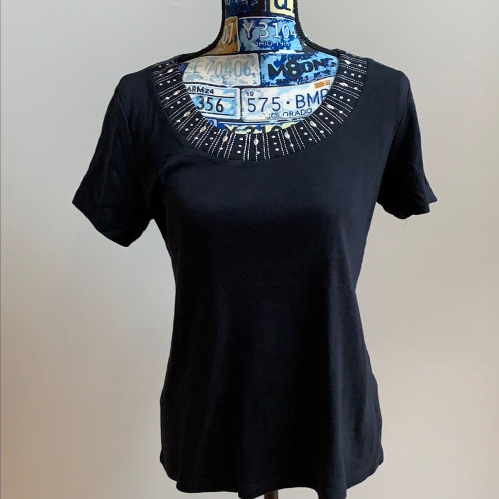 Karen Scott Black  embelished neck top size M